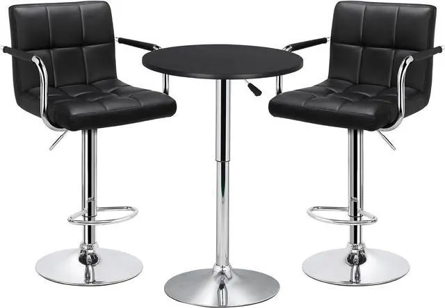 Main image of Yaheetech 3-Piece Bar Table Set, Round Bar Table and PU Leather Adjustable Swivel Chairs, Modern Counter Height Table Set with 2 Bar Stool for Kitchen, Black