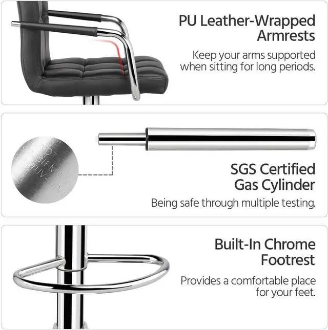 Alt view image 6 of 7 - Yaheetech 3-Piece Bar Table Set, Round Bar Table and PU Leather Adjustable Swivel Chairs, Modern Counter Height Table Set with 2 Bar Stool for Kitchen, Black