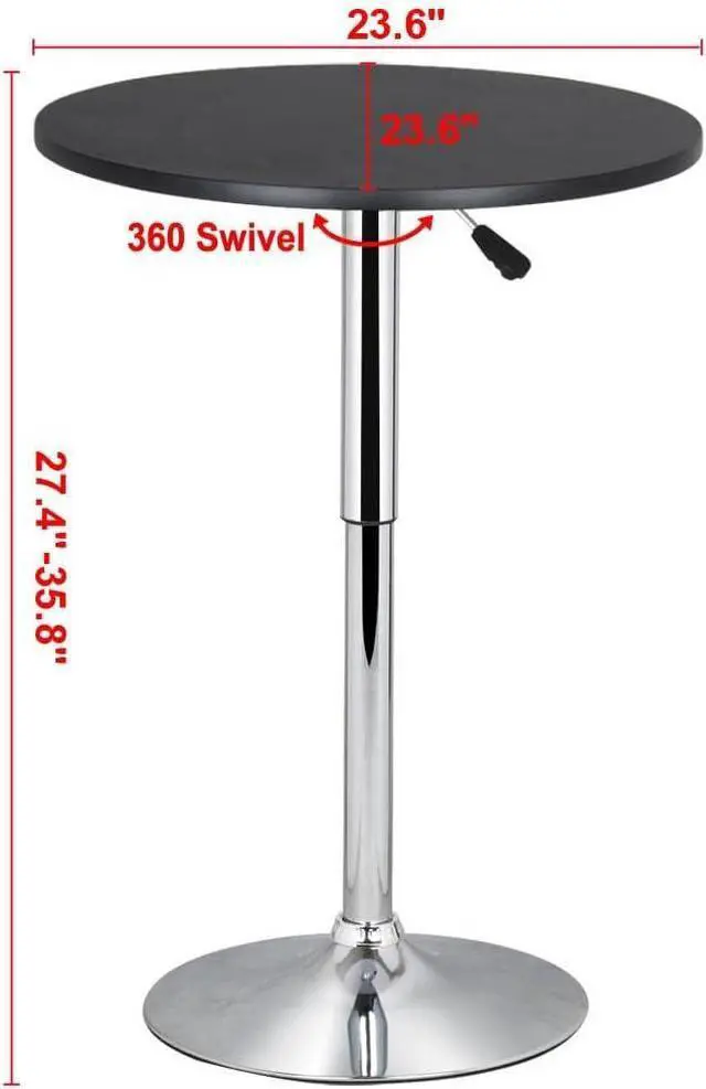 Alt view image 7 of 7 - Yaheetech 3-Piece Bar Table Set, Round Bar Table and PU Leather Adjustable Swivel Chairs, Modern Counter Height Table Set with 2 Bar Stool for Kitchen, Black