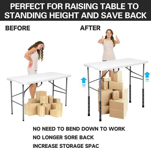 Alt view image 4 of 7 - 8 Pack Table Risers For Folding Table, 4 Levels Adjustable Height Folding Table Leg Extenders, Heavy Duty Metal Table Leg Extensions, Folding Table Risers For Raise Table Height 3.6in|6.77in|10in|13in