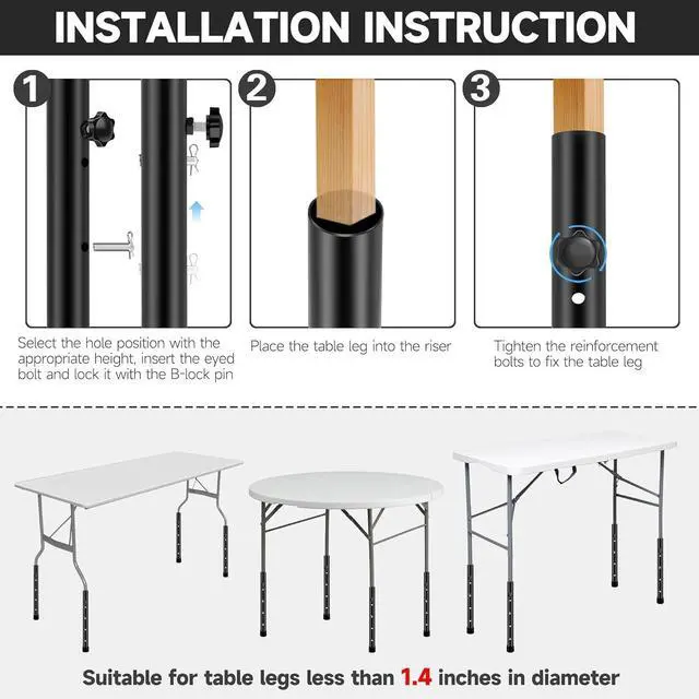 Alt view image 6 of 7 - 8 Pack Table Risers For Folding Table, 4 Levels Adjustable Height Folding Table Leg Extenders, Heavy Duty Metal Table Leg Extensions, Folding Table Risers For Raise Table Height 3.6in|6.77in|10in|13in