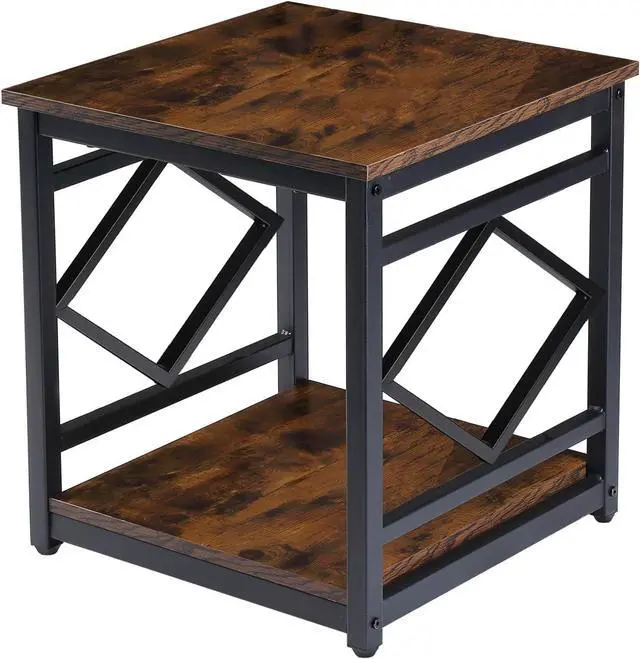 Main image of Mini Fridge Table with Storage Industrial End Table Square Bedside Table with Large Capacity Storage Metal Frame Nightstand Coffee Stand Printer Table for Living Room Bedroom Rustic Brown