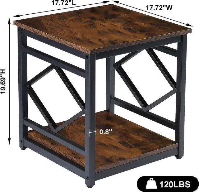 Alt view image 3 of 5 - Mini Fridge Table with Storage Industrial End Table Square Bedside Table with Large Capacity Storage Metal Frame Nightstand Coffee Stand Printer Table for Living Room Bedroom Rustic Brown
