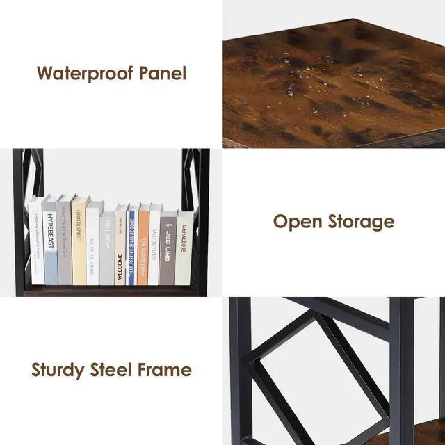 Alt view image 4 of 5 - Mini Fridge Table with Storage Industrial End Table Square Bedside Table with Large Capacity Storage Metal Frame Nightstand Coffee Stand Printer Table for Living Room Bedroom Rustic Brown