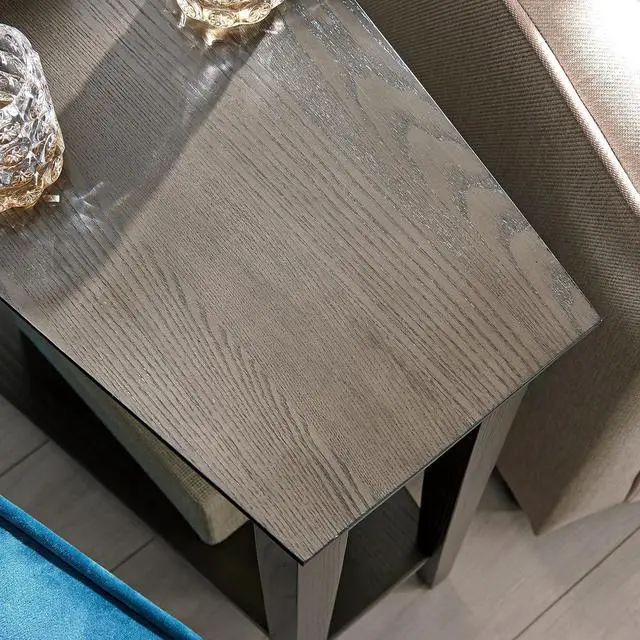 Alt view image 7 of 7 - Teegan Solid Wood Recliner Wedge End Side Table with Shelf, Smoke Gray, Perfect for Living Rooms, Bedrooms, and Small Spaces  Leick Home, 10074-GR