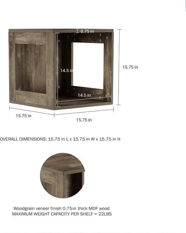 Alt view image 2 of 7 - Lavish Home Stackable Cube End Table - Contemporary Minimalist Modular Accent Piece with Open Sides for Bedroom, Living Room, or Office (Gray)