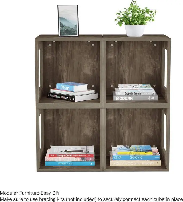 Alt view image 7 of 7 - Lavish Home Stackable Cube End Table - Contemporary Minimalist Modular Accent Piece with Open Sides for Bedroom, Living Room, or Office (Gray)