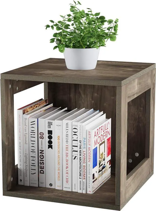 Alt view image 3 of 7 - Lavish Home Stackable Cube End Table - Contemporary Minimalist Modular Accent Piece with Open Sides for Bedroom, Living Room, or Office (Gray)
