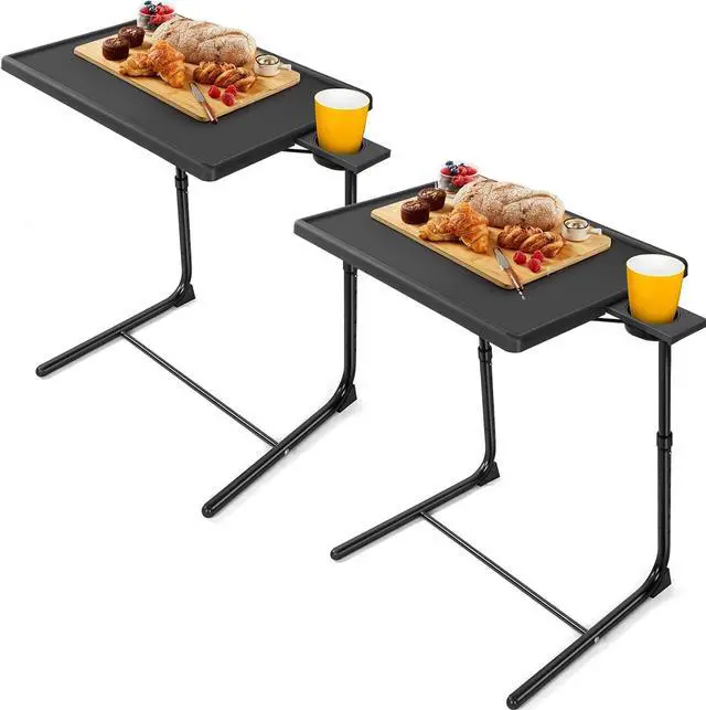 Main image of LORYERGO Multifunctional TV Tray Table - [2 Packs] Adjustable TV Dinner Tray Tables with 6 Height & 3 Tilt Angle, Folding TV Trays with Cup Holder for Bed & Sofa, for Eating & Reading