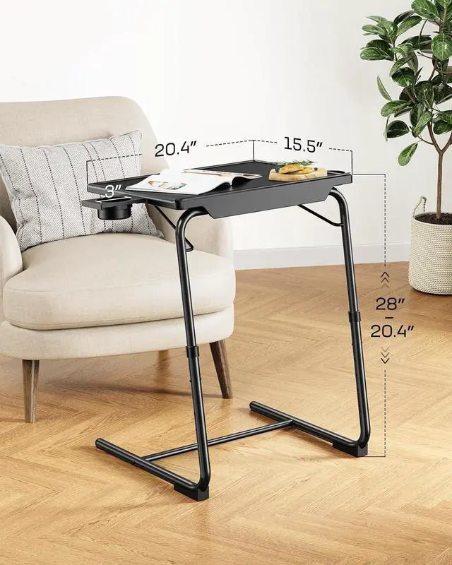 Alt view image 6 of 7 - LORYERGO Multifunctional TV Tray Table - [2 Packs] Adjustable TV Dinner Tray Tables with 6 Height & 3 Tilt Angle, Folding TV Trays with Cup Holder for Bed & Sofa, for Eating & Reading