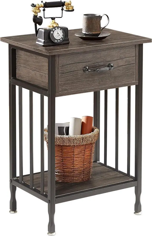 Main image of VECELO Nightstands,3-Tier Side Table End Table with Drawer and Storage Shelf,Bedside Tables Organizer,Night Stands for Bedroom, Living Room,Wood Table with Metal Frame