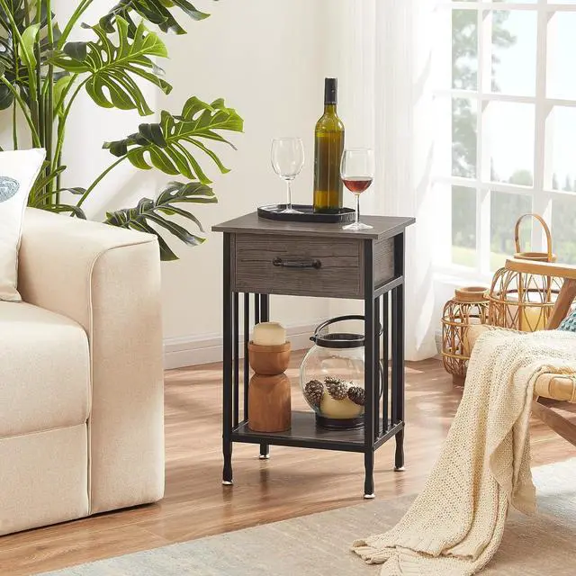 Alt view image 4 of 7 - VECELO Nightstands,3-Tier Side Table End Table with Drawer and Storage Shelf,Bedside Tables Organizer,Night Stands for Bedroom, Living Room,Wood Table with Metal Frame