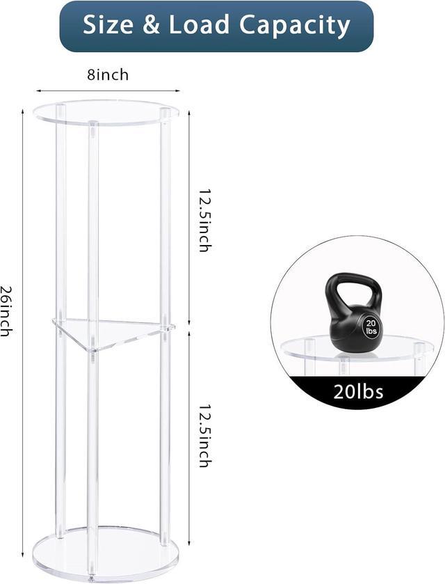 Alt view image 3 of 7 - HMYHUM Acrylic Drink Table for Small Spaces, Martini Table for Living Room, Small Drink Side Table, 3 Tiers, Round, Modern, 8" L x 8" W x 26" H, Clear