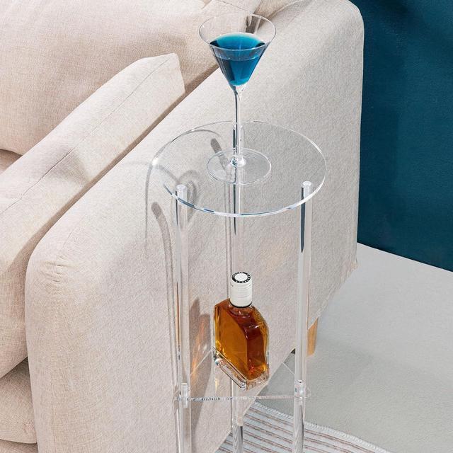 Alt view image 2 of 7 - HMYHUM Acrylic Drink Table for Small Spaces, Martini Table for Living Room, Small Drink Side Table, 3 Tiers, Round, Modern, 8" L x 8" W x 26" H, Clear