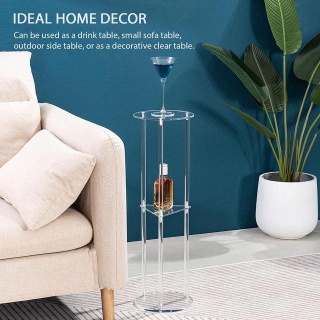 Alt view image 4 of 7 - HMYHUM Acrylic Drink Table for Small Spaces, Martini Table for Living Room, Small Drink Side Table, 3 Tiers, Round, Modern, 8" L x 8" W x 26" H, Clear