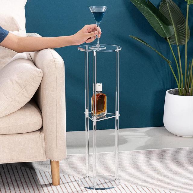 Alt view image 6 of 7 - HMYHUM Acrylic Drink Table for Small Spaces, Martini Table for Living Room, Small Drink Side Table, 3 Tiers, Round, Modern, 8" L x 8" W x 26" H, Clear