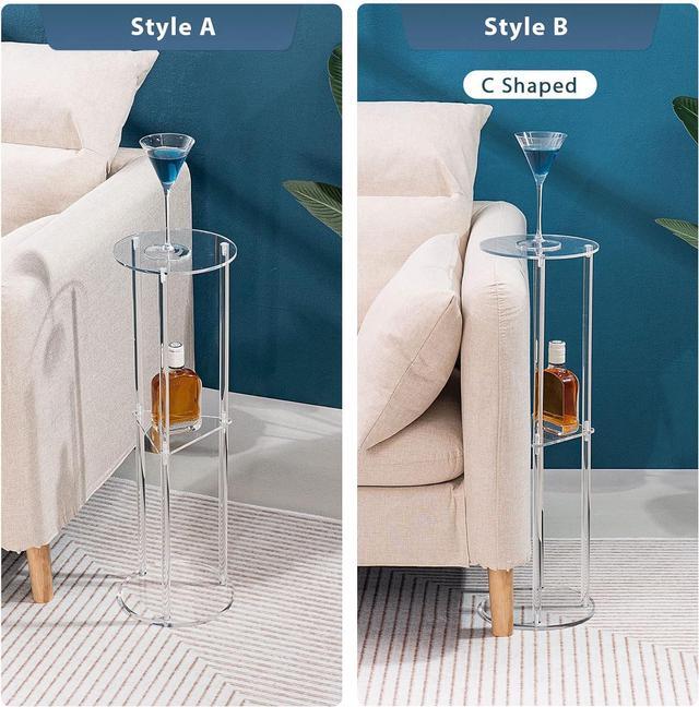 Alt view image 7 of 7 - HMYHUM Acrylic Drink Table for Small Spaces, Martini Table for Living Room, Small Drink Side Table, 3 Tiers, Round, Modern, 8" L x 8" W x 26" H, Clear