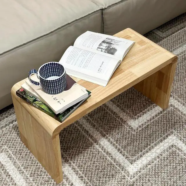 Alt view image 3 of 7 - Solid Wood End Table for Couch, C Shaped Mini Sofa Side Table for Small Narrow Spaces, Wooden Nightstand for Living Room Bedroom Laptop Work Desk, Bedside Table for Office Balcony (1, wood Large)