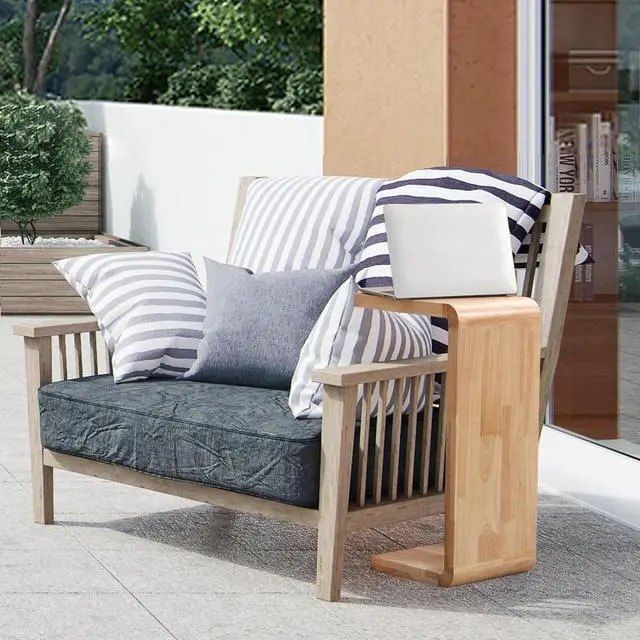 Alt view image 4 of 7 - Solid Wood End Table for Couch, C Shaped Mini Sofa Side Table for Small Narrow Spaces, Wooden Nightstand for Living Room Bedroom Laptop Work Desk, Bedside Table for Office Balcony (1, wood Large)