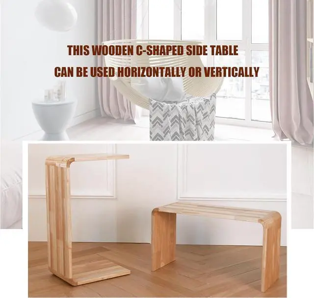 Alt view image 7 of 7 - Solid Wood End Table for Couch, C Shaped Mini Sofa Side Table for Small Narrow Spaces, Wooden Nightstand for Living Room Bedroom Laptop Work Desk, Bedside Table for Office Balcony (1, wood Large)
