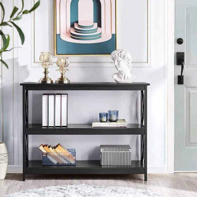 Alt view image 4 of 7 - Yaheetech Console Table with Storage Shelves, 3-Tier Entryway Table Sofa Side Table Narrow Long Bookshelf for Hallway Living Room, Accent Furniture, Black