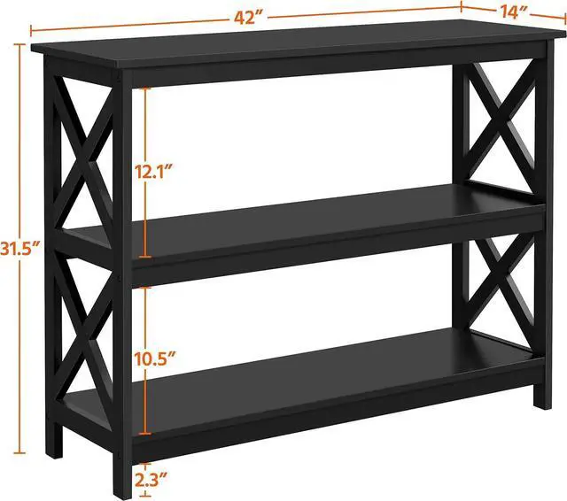 Alt view image 3 of 7 - Yaheetech Console Table with Storage Shelves, 3-Tier Entryway Table Sofa Side Table Narrow Long Bookshelf for Hallway Living Room, Accent Furniture, Black
