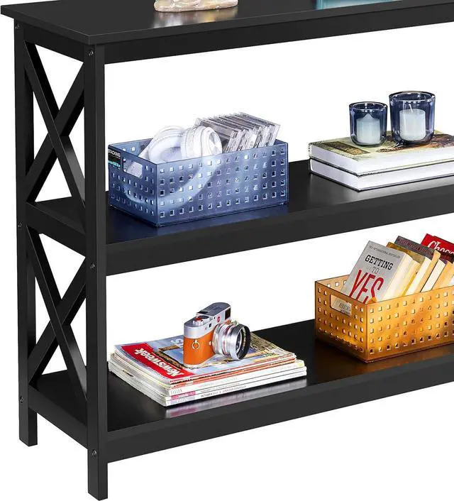 Alt view image 7 of 7 - Yaheetech Console Table with Storage Shelves, 3-Tier Entryway Table Sofa Side Table Narrow Long Bookshelf for Hallway Living Room, Accent Furniture, Black