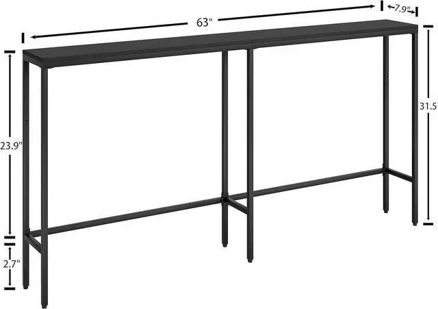 Alt view image 3 of 7 - 63" Console Table,Modern Narrow Long Sofa Table Behind Couch,Skinny Entry Table with Black Metal Frame for Living Room, Hallway,Classic Black