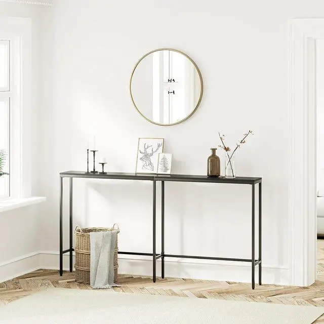Alt view image 7 of 7 - 63" Console Table,Modern Narrow Long Sofa Table Behind Couch,Skinny Entry Table with Black Metal Frame for Living Room, Hallway,Classic Black