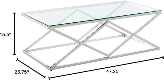 Alt view image 2 of 4 - Cortesi Home Gwen Coffee Table, 47.25", Glass and Metal