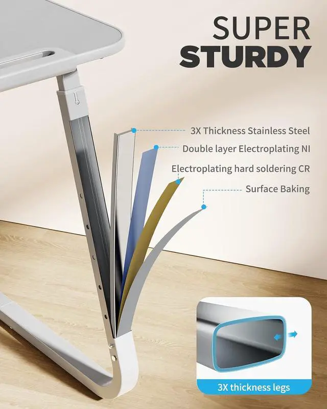 Alt view image 5 of 7 - SAIJI TV Tray Table - Heavy Duty Extra Large TV Tray, Upgraded TV Dinner Trays for Eating Snack Food, Tilt & Height Adjustable TV Tray Laptop Desk for Sofa & Bedside Small Table