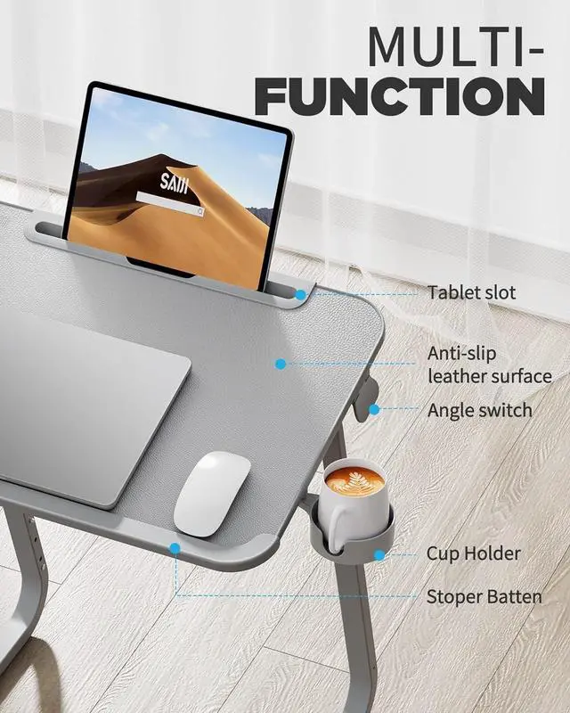 Alt view image 7 of 7 - SAIJI TV Tray Table - Heavy Duty Extra Large TV Tray, Upgraded TV Dinner Trays for Eating Snack Food, Tilt & Height Adjustable TV Tray Laptop Desk for Sofa & Bedside Small Table