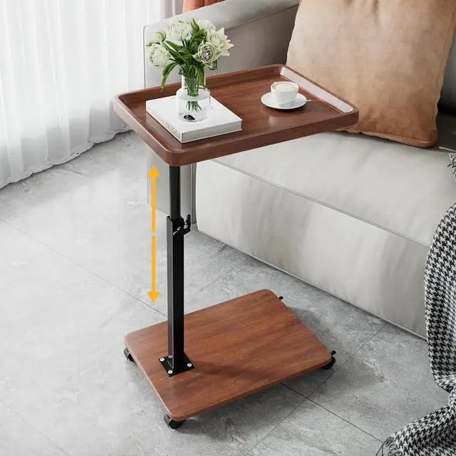 Main image of C Table End Table Adjustable Height, 360°Swivel TV Tray Table for Small Spaces, Couch Tables That slide under, C Shaped Side Tables living room and bedroom for Sofa, Bed,Chair, Snack (Walnut Brown)