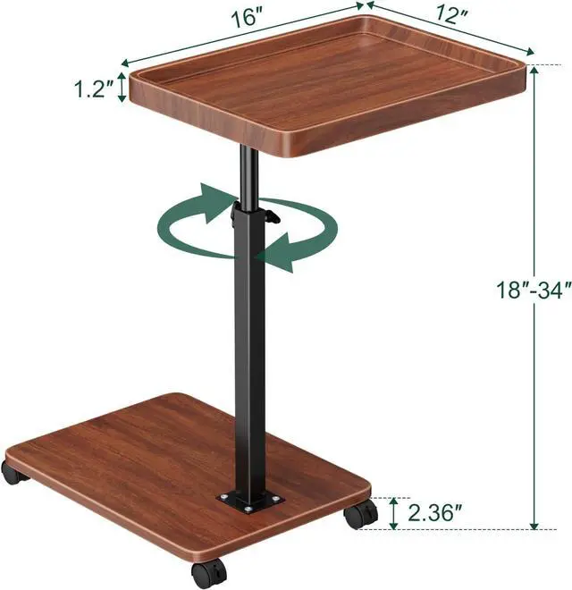 Alt view image 2 of 7 - C Table End Table Adjustable Height, 360°Swivel TV Tray Table for Small Spaces, Couch Tables That slide under, C Shaped Side Tables living room and bedroom for Sofa, Bed,Chair, Snack (Walnut Brown)