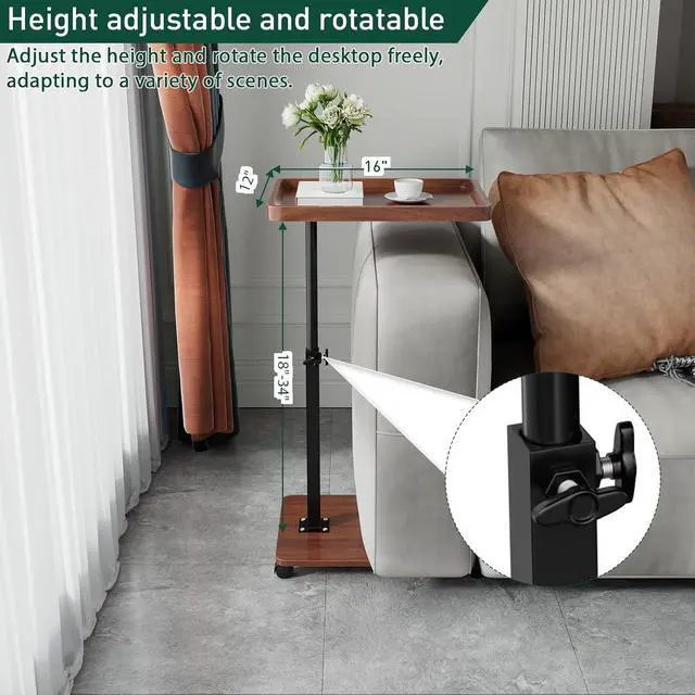 Alt view image 3 of 7 - C Table End Table Adjustable Height, 360°Swivel TV Tray Table for Small Spaces, Couch Tables That slide under, C Shaped Side Tables living room and bedroom for Sofa, Bed,Chair, Snack (Walnut Brown)