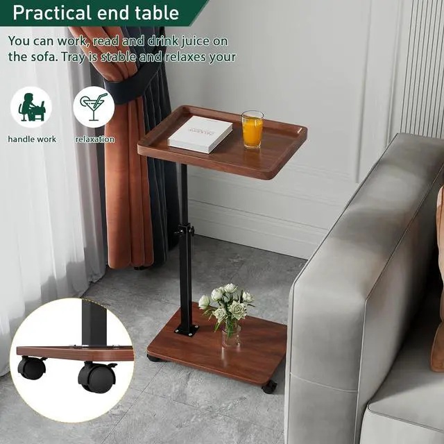Alt view image 4 of 7 - C Table End Table Adjustable Height, 360°Swivel TV Tray Table for Small Spaces, Couch Tables That slide under, C Shaped Side Tables living room and bedroom for Sofa, Bed,Chair, Snack (Walnut Brown)