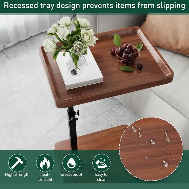 Alt view image 5 of 7 - C Table End Table Adjustable Height, 360°Swivel TV Tray Table for Small Spaces, Couch Tables That slide under, C Shaped Side Tables living room and bedroom for Sofa, Bed,Chair, Snack (Walnut Brown)