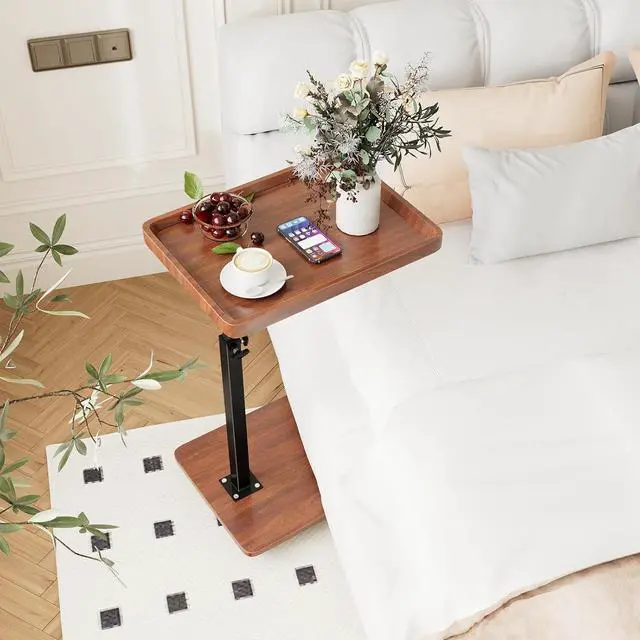Alt view image 7 of 7 - C Table End Table Adjustable Height, 360°Swivel TV Tray Table for Small Spaces, Couch Tables That slide under, C Shaped Side Tables living room and bedroom for Sofa, Bed,Chair, Snack (Walnut Brown)