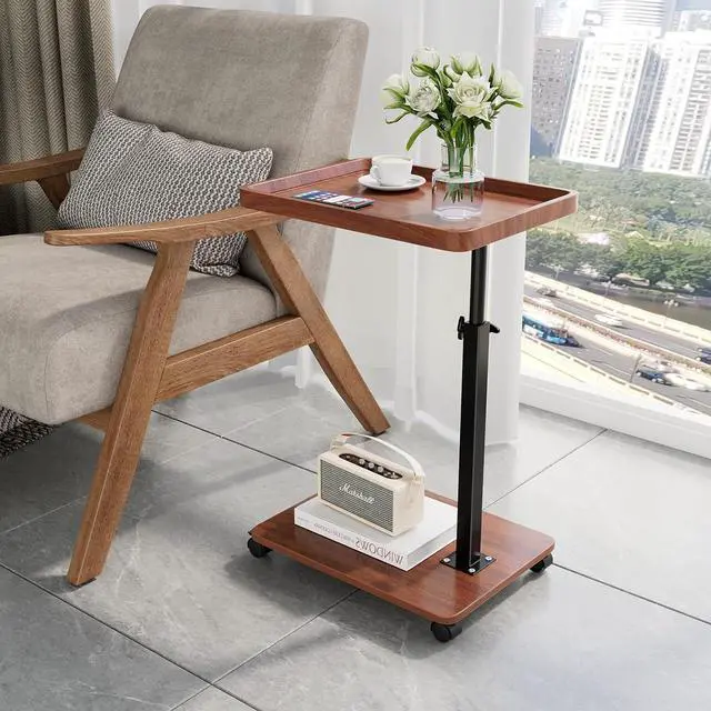 Alt view image 6 of 7 - C Table End Table Adjustable Height, 360°Swivel TV Tray Table for Small Spaces, Couch Tables That slide under, C Shaped Side Tables living room and bedroom for Sofa, Bed,Chair, Snack (Walnut Brown)