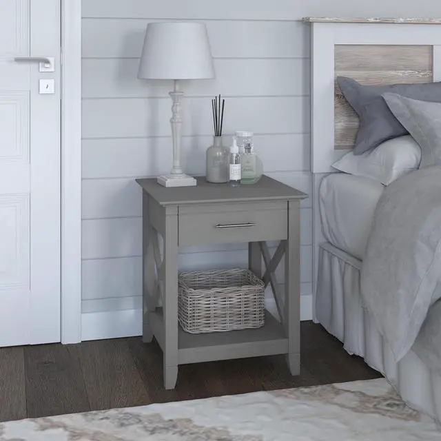 Alt view image 2 of 5 - Bush Furniture Key West Nightstand with Drawer, Gray and White