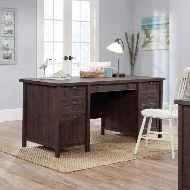 Alt view image 2 of 7 - Sauder Costa Office Desk with Drawers, Executive Desk with File Drawer Storage, in Coffee Oak