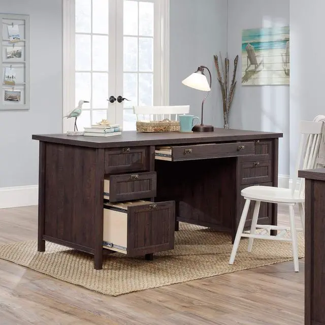 Alt view image 4 of 7 - Sauder Costa Office Desk with Drawers, Executive Desk with File Drawer Storage, in Coffee Oak