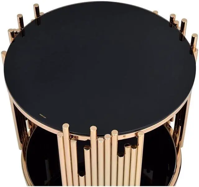 Alt view image 4 of 7 - BOWERY HILL 37" Round Modern Metal & Glass Coffee Table with Gold Rim, Assembly Require, Incredible Quality, for Living Room, in Black & Gold Finish