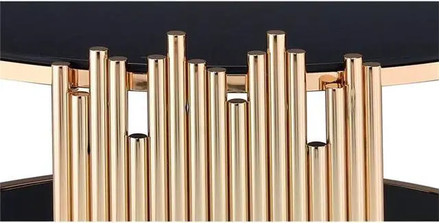 Alt view image 7 of 7 - BOWERY HILL 37" Round Modern Metal & Glass Coffee Table with Gold Rim, Assembly Require, Incredible Quality, for Living Room, in Black & Gold Finish