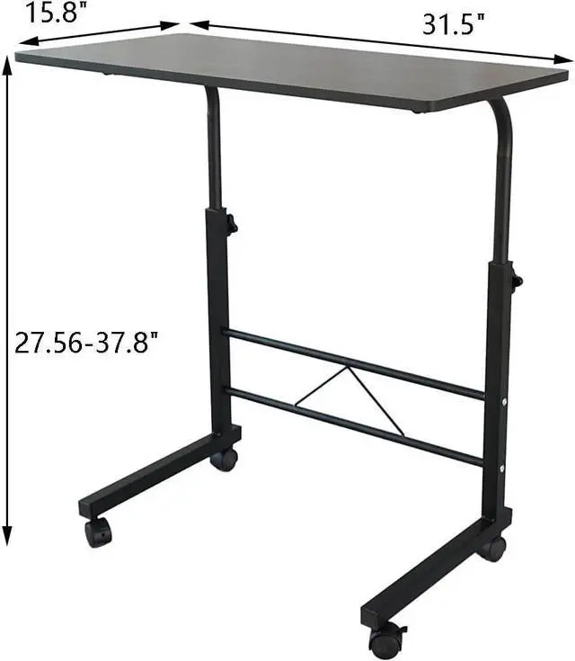 Alt view image 3 of 6 - Goujxcy Sofa Side Table C Shaped End Table with Wheels, Black Rolling Bedside Laptop Table Snack Table TV Tray, Height Adjustable, Wooden Top & Metal Frame