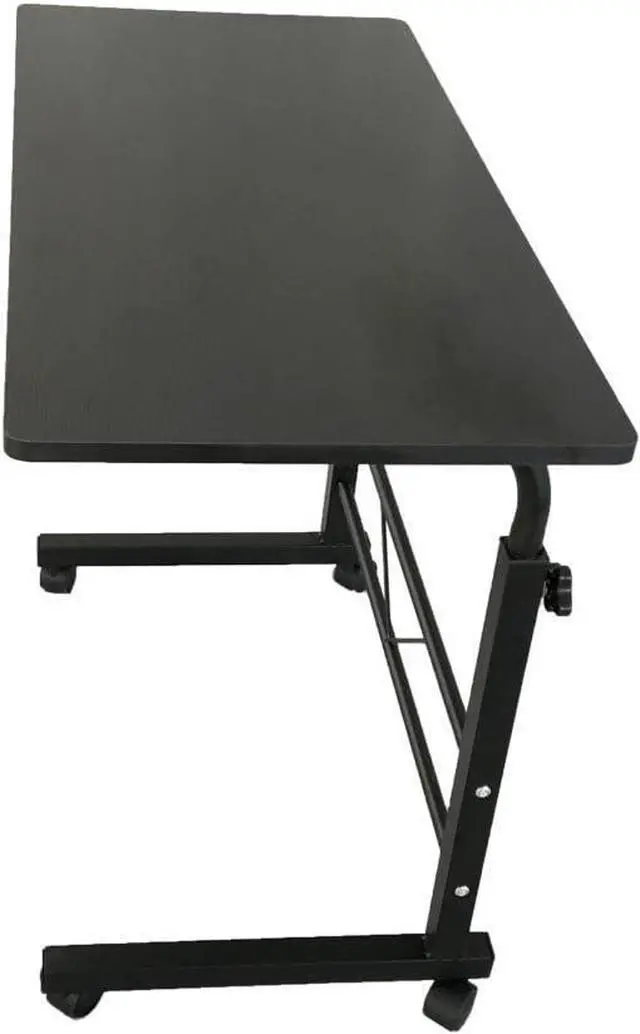 Alt view image 6 of 6 - Goujxcy Sofa Side Table C Shaped End Table with Wheels, Black Rolling Bedside Laptop Table Snack Table TV Tray, Height Adjustable, Wooden Top & Metal Frame