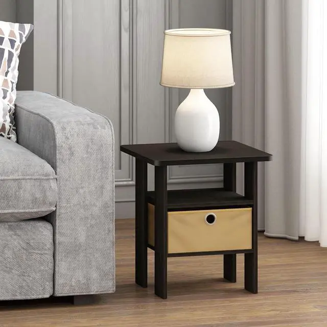 Alt view image 2 of 6 - Furinno Andrey Set of 2 End / Side Table / Night Stand / Bedside Table with Bin Drawer, Espresso