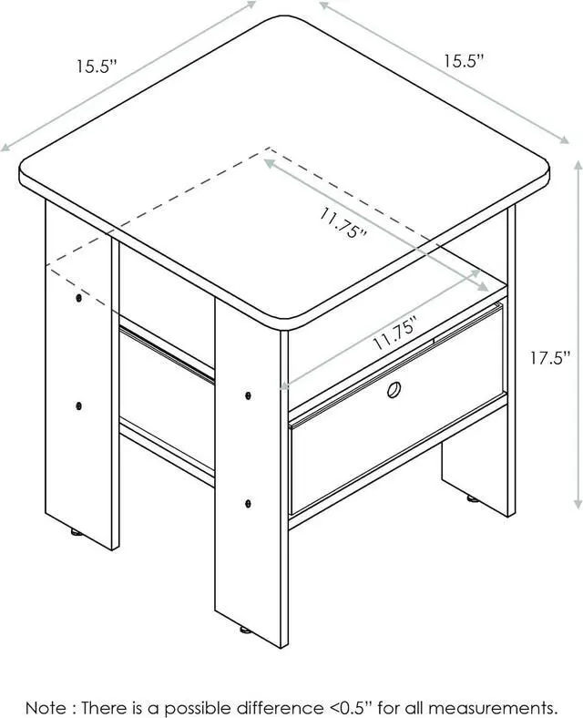 Alt view image 3 of 6 - Furinno Andrey Set of 2 End / Side Table / Night Stand / Bedside Table with Bin Drawer, Espresso