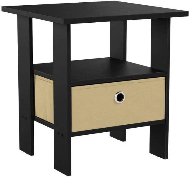 Alt view image 5 of 6 - Furinno Andrey Set of 2 End / Side Table / Night Stand / Bedside Table with Bin Drawer, Espresso