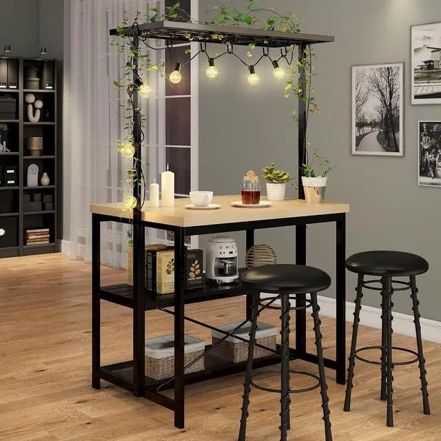 Alt view image 2 of 7 - 43'' Large Kitchen Island Bakers Rack Microwave Oven Stand Shelf with 3 Tier Storage, Metal Coffee Bar Table,Kitchen Storage for Dining Living Room, 5 Hooks, 43.7 * 27.9 * 72